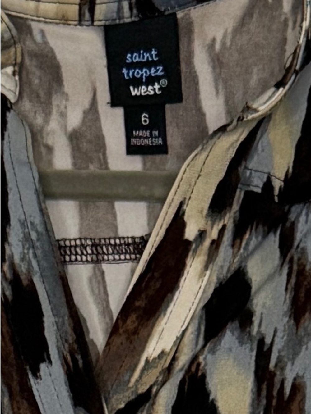 Saint Tropez West Sz 6 Abstract Ikat Style Button Front Dress Tie Waist | GUC - Picture 7 of 11